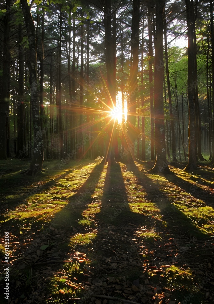 Fototapeta premium Sunlight Through Trees in Forest