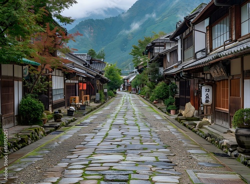 Traditional Japanese Street in a Mountain Village