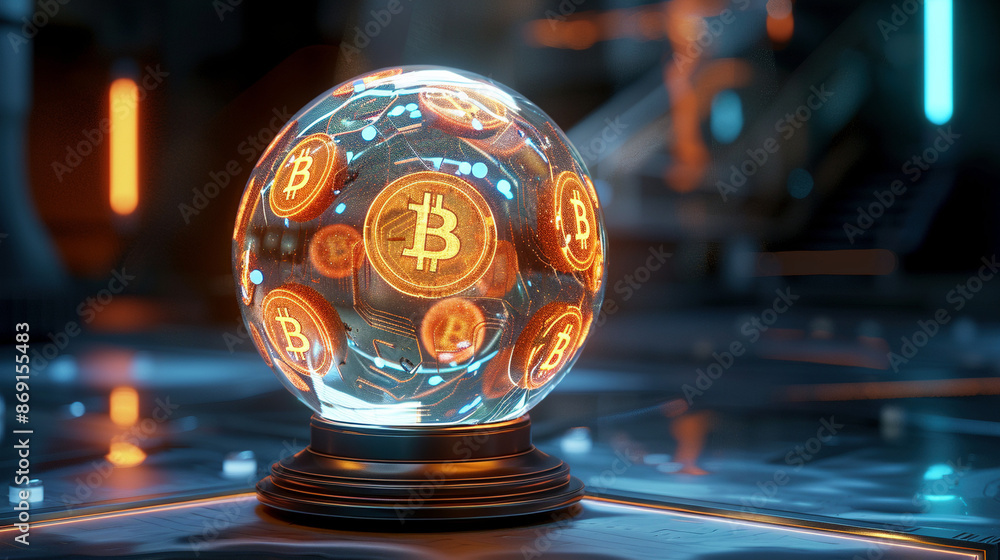 Fototapeta premium Crystal Ball of Cryptocurrency: Predicting the Future Market Trends