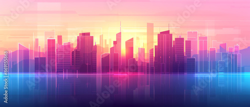 Vector art, futuristic cityscape, flat design illustration