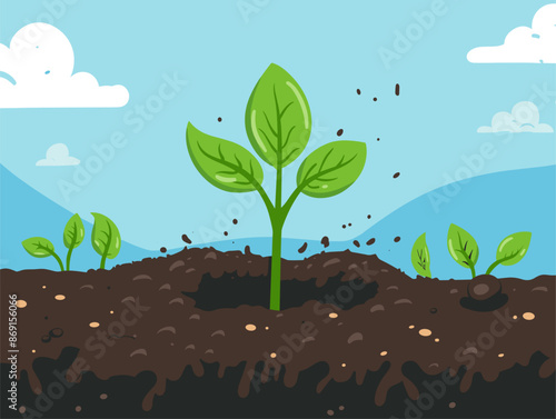 Vector Illustration: The Birth of Nature's Hope: A Sprout's Triumphant Emergence from the Soil