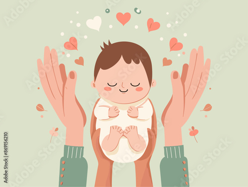 Loving Embrace: A Cherished Moment of Parental Bond and Tenderness Captured in an Adorable Animated Illustration