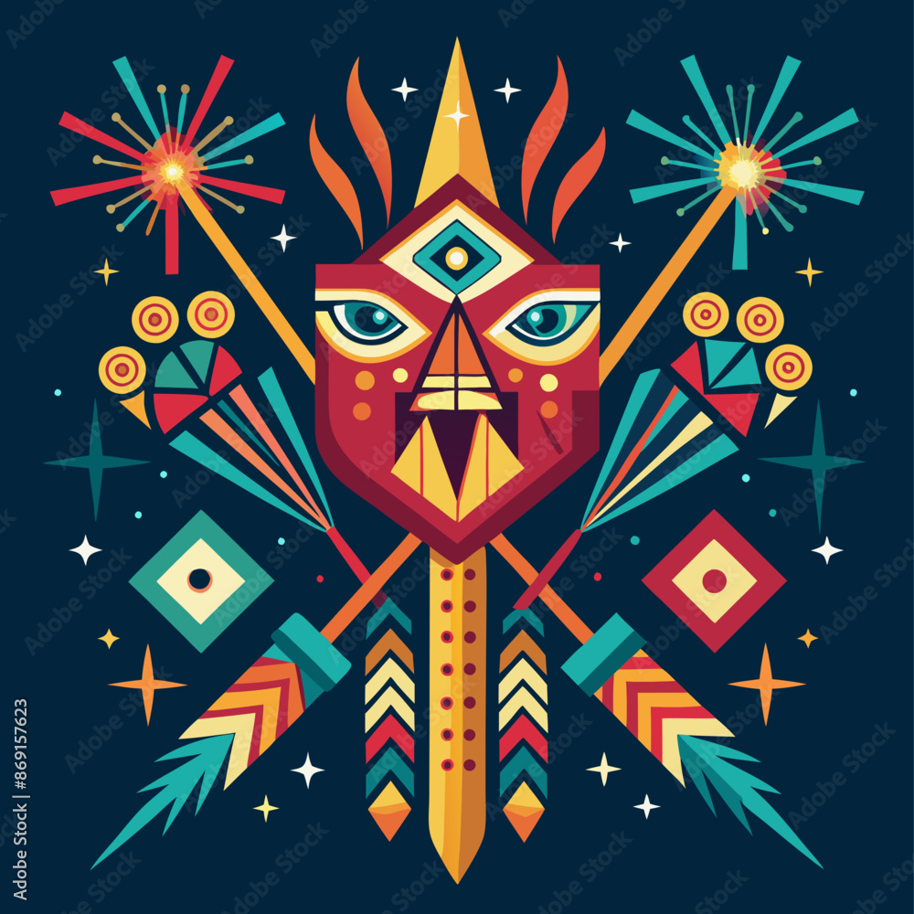 Design a vector of fireworks with a tribal pattern influence. Design a vector of fireworks with a tribal pattern influence.