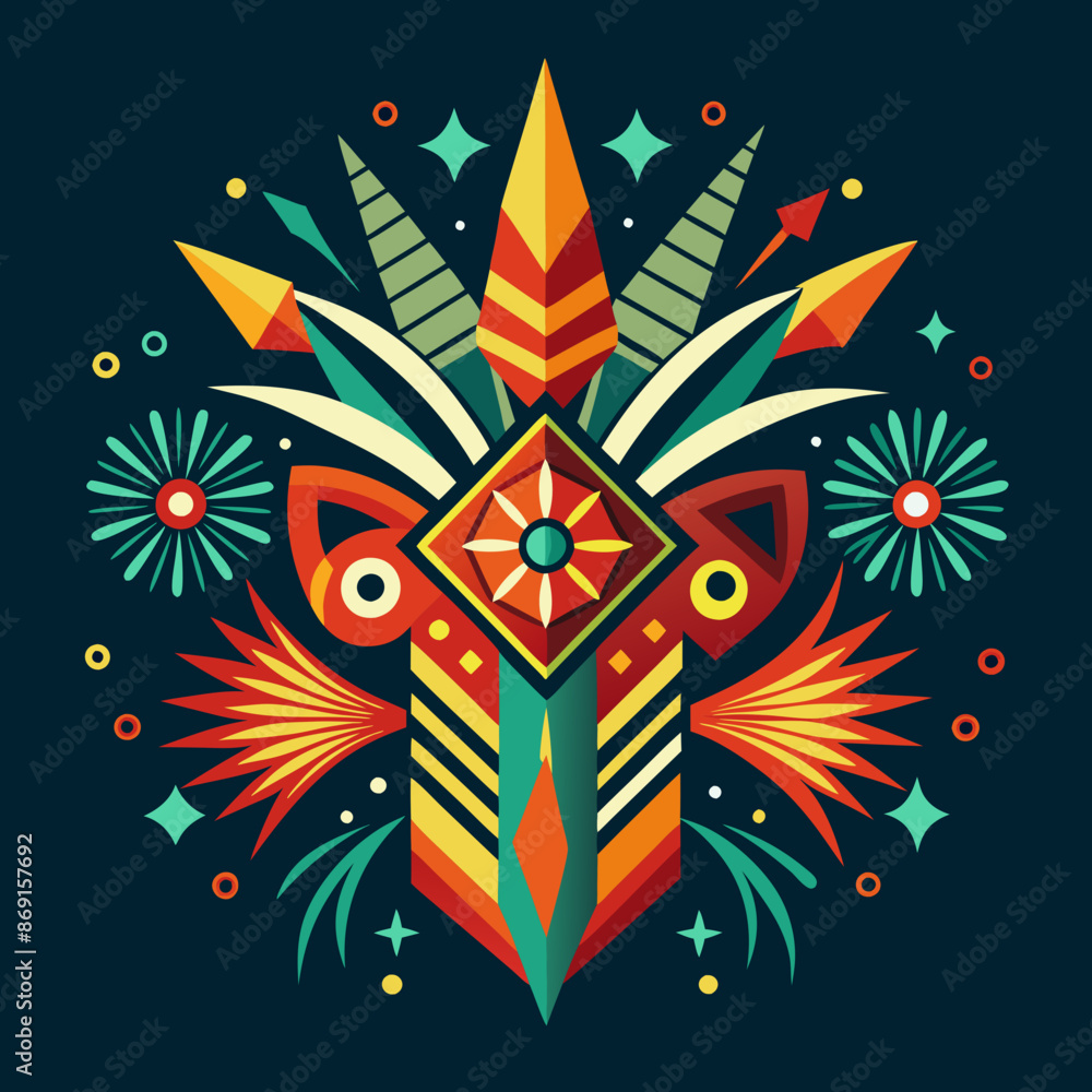 Design a vector of fireworks with a tribal pattern influence. Design a vector of fireworks with a tribal pattern influence.