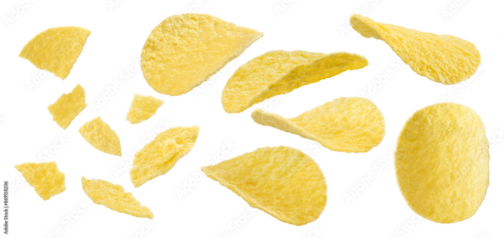set of crispy potato chips isolated on a white background. set of crispy potato chips isolated on a white background.