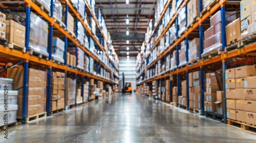 Wallpaper Mural Forklift navigating spacious warehouse with boxes. Torontodigital.ca