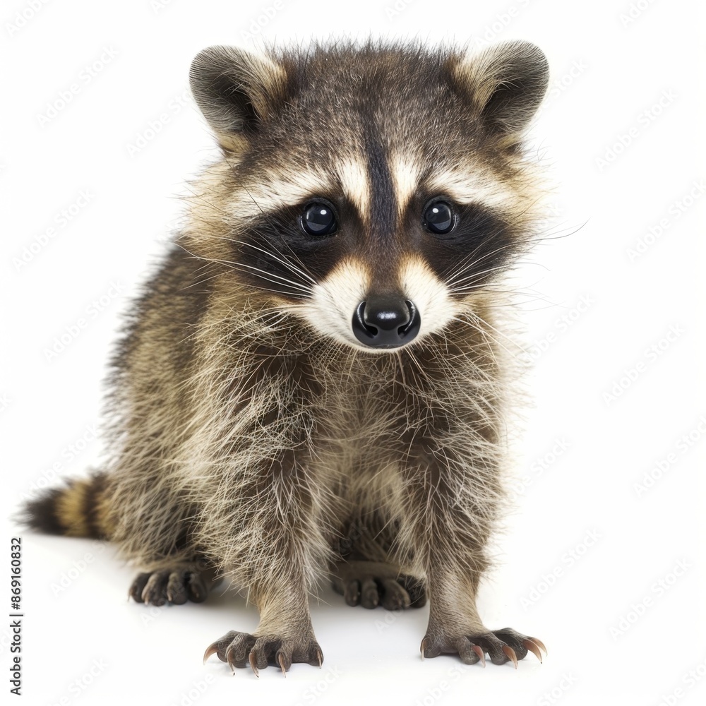 close up of a raccoon on white background, high quality