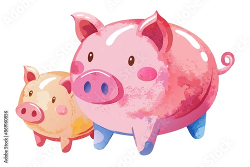 delicate watercolor design of piggy banks on crisp white background, conveying the idea of collecting money., collect, background, white, watercolor photo