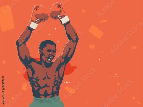 Exhausted Yet Victorious: Boxer Celebrates Hard-Earned Triumph in Flat Animated Style