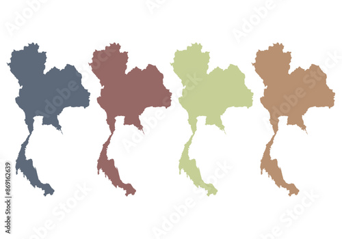 Mapa de Tailandia de color azul, rojo, verde y naranja