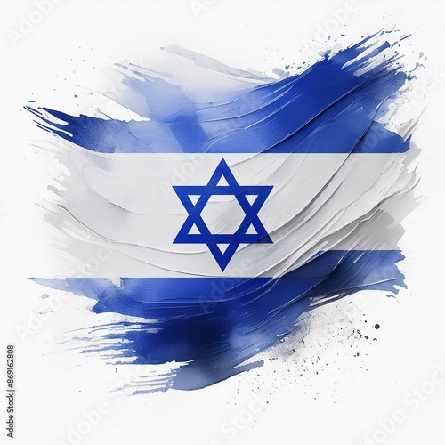 Abstract Israel flag with paint brush strokes, isolated on a white or transparent background.
