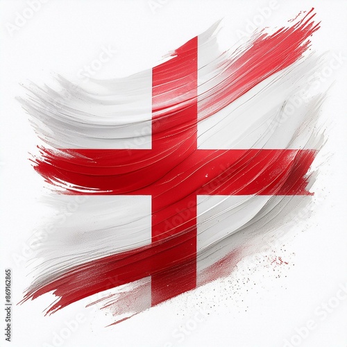 Abstract England flag with paint brush strokes, isolated on a white or transparent background in PNG format.