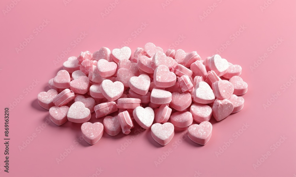 Pink heart shaped bath bombs on pink background Pink heart shaped bath bombs on pink background