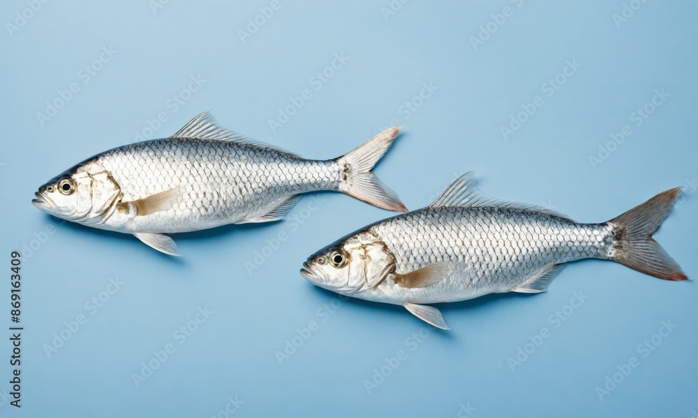 Obraz premium Two fresh fish on a blue background