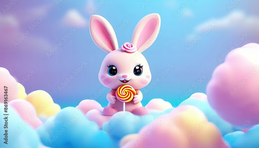 Cartoon bunny on the cloud Cartoon bunny on the cloud