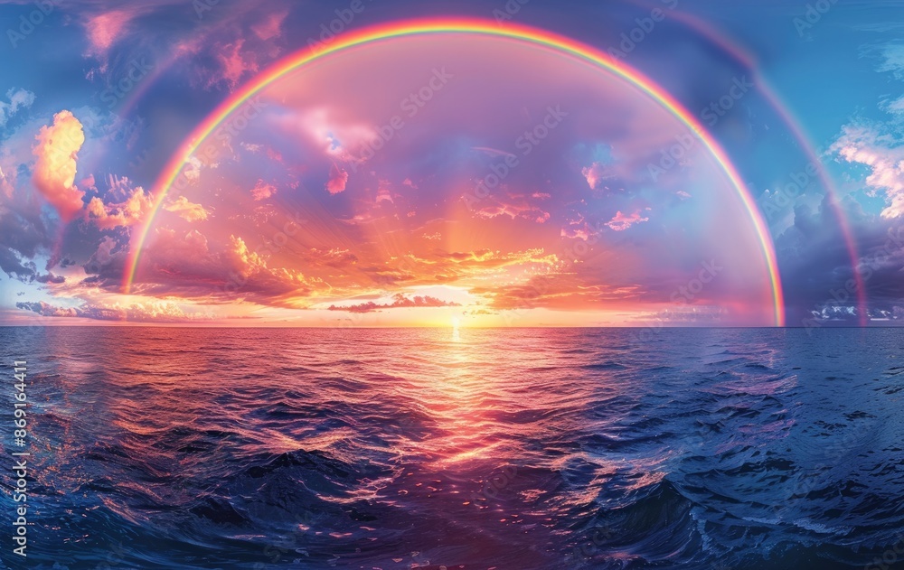At sunset, the rainbow in the sea At sunset, the rainbow in the sea
