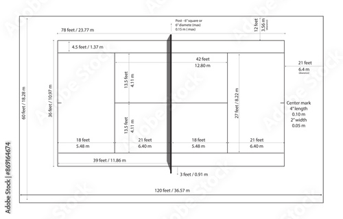 Tennis court Top View, with black line on the white background, Sports background Vector illustration