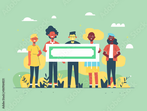 Concept Vector: Congratulating Gesture for Lottery Winner with Giant Check