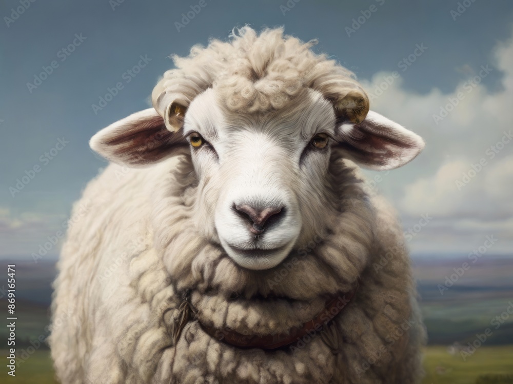 Fototapeta premium A goat looking straight in garden