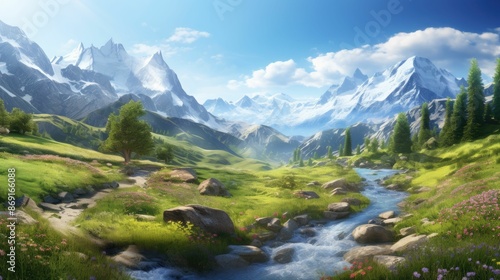 The image is of a beautiful mountain landscape.