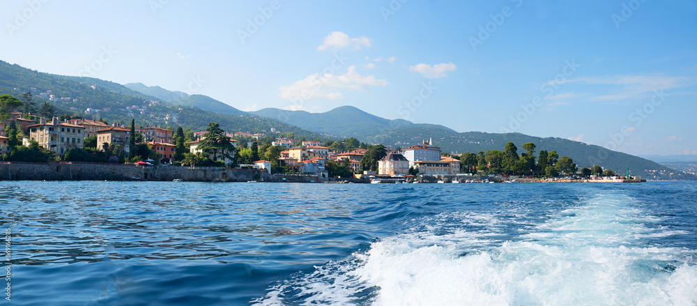 Fototapeta premium view from boat trip to coastal landscape Opatija, Kvarner Bucht croatia