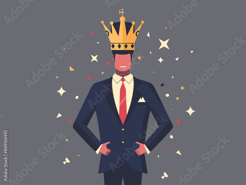 Animated Reign: Crowned Champion's Conquest Celebrated in Vibrant Vector Illustration