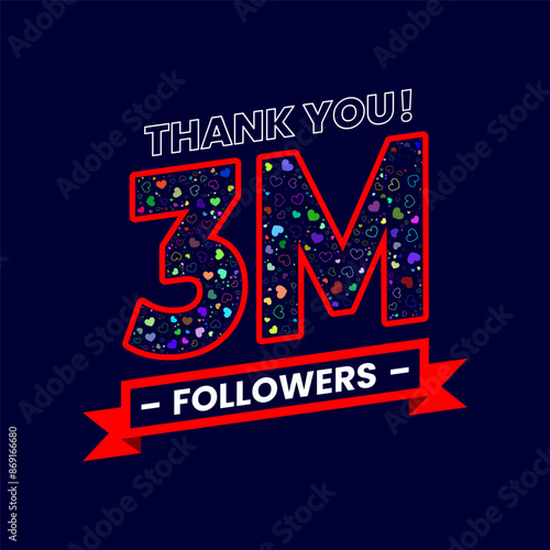 Thank You 3M Followers Banner with Vibrant and Colorful Decorative Elements