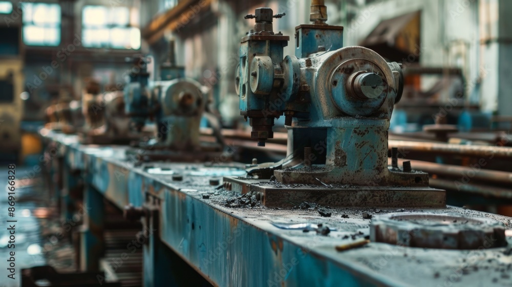 Rusty industrial machinery on a conveyor belt in an abandoned factory. Rusty industrial machinery on a conveyor belt in an abandoned factory.