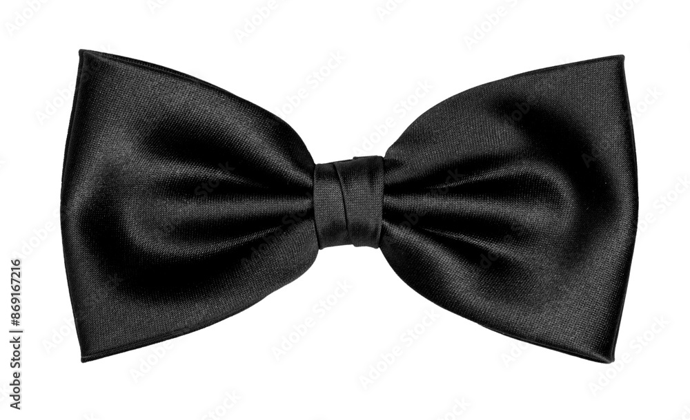 Top view elegant black satin bow tie, isolated cutout on transparent background. Top view elegant black satin bow tie, isolated cutout on transparent background.