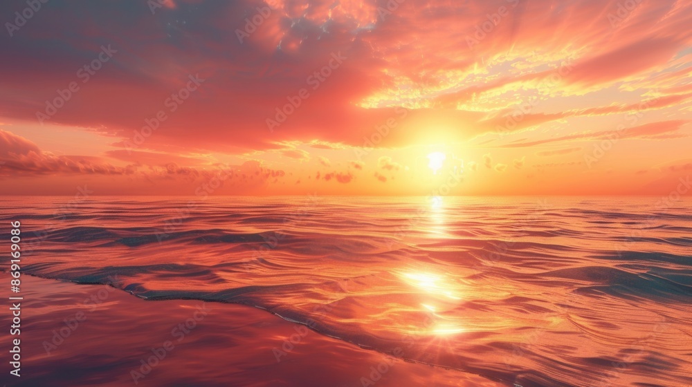 Fototapeta premium A captivating sunset over the ocean, with warm orange and pink hues reflecting on the water. Generative AI