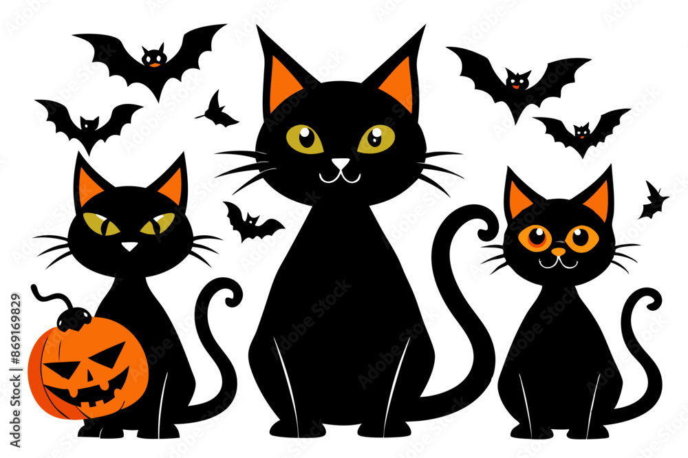 Obraz premium Halloween cat silhouette vector set, white background