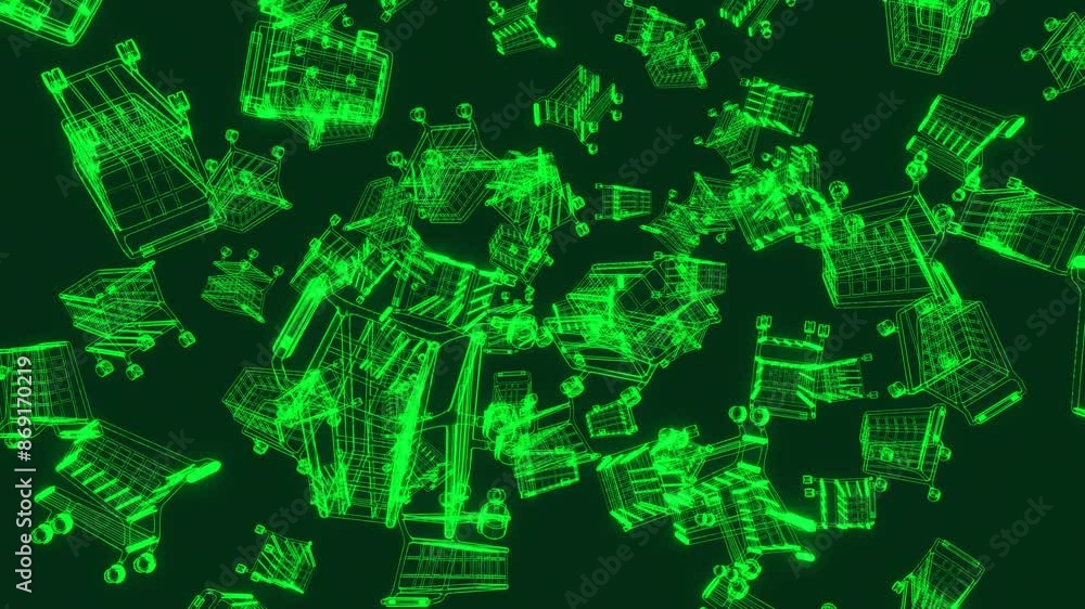 Hologram green shopping carts on a green background.
Bright SciFi style animation.
Hologram green shopping carts on a green background.
Bright SciFi style animation.
