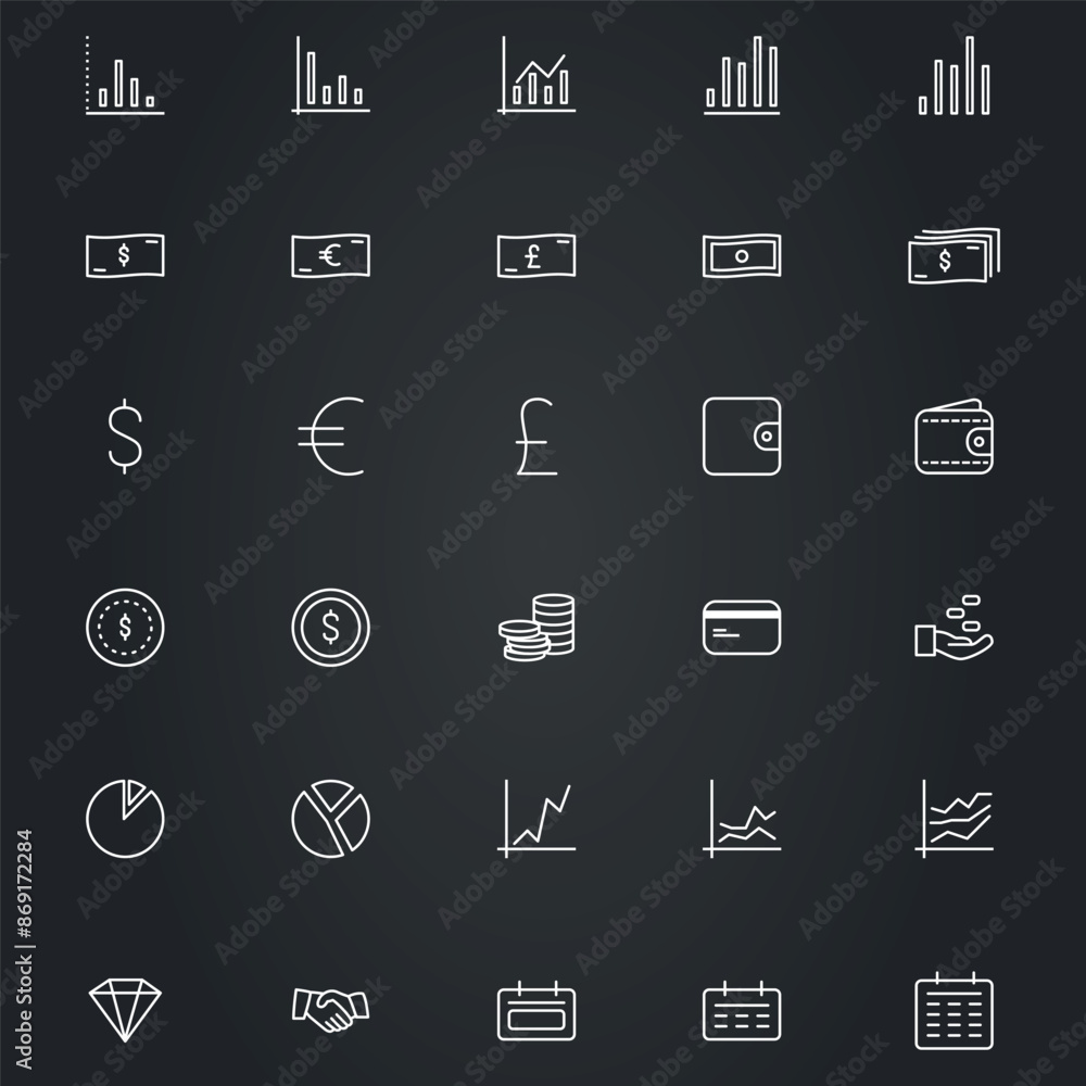 A set of business icons . Thin white line isolated on a black background. 30 pieces. Vector A set of business icons . Thin white line isolated on a black background. 30 pieces. Vector