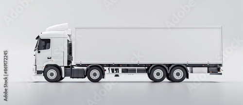 Hyperrealistic White Long Truck Model Mockup with White Studio Background