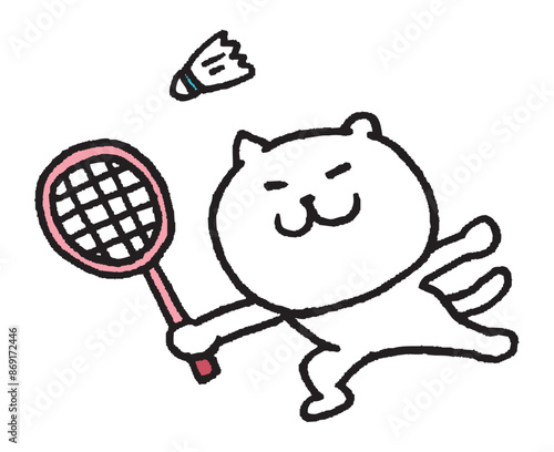 バドミントンをするかわいい猫のキャライラスト