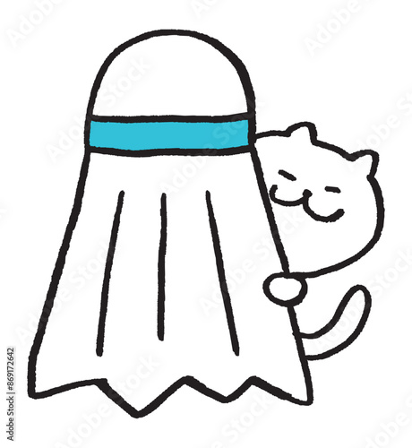 バドミントンをするかわいい猫のキャライラスト
