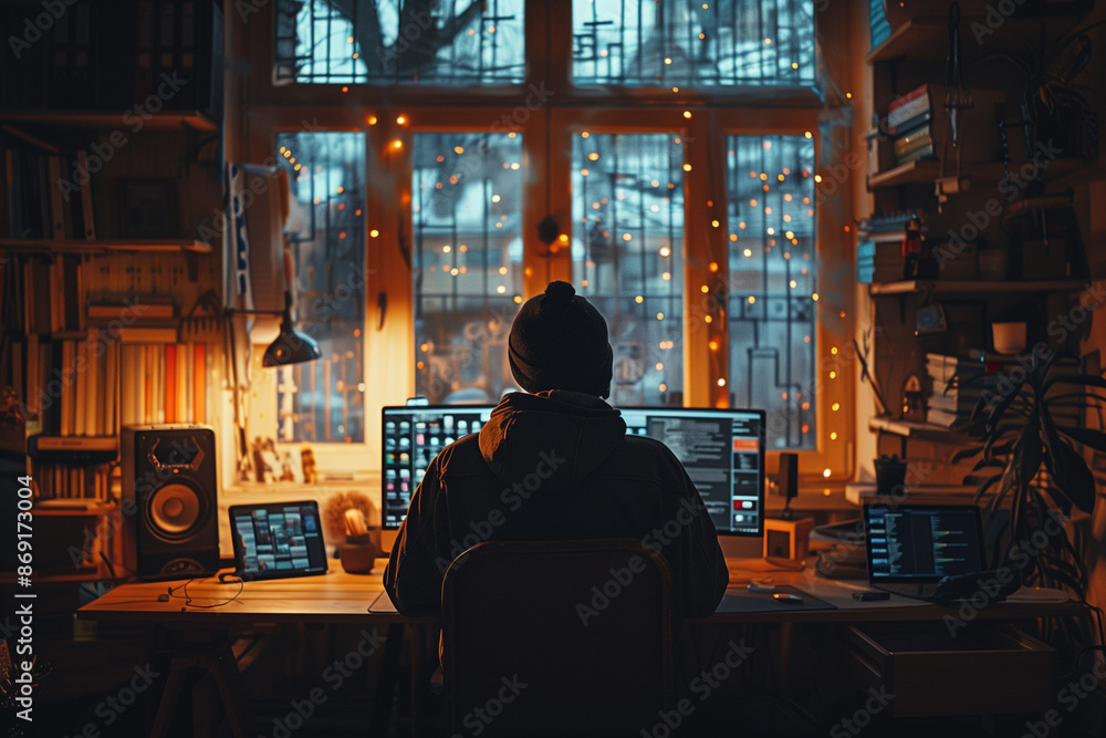 person Working at the computer in the room person Working at the computer in the room