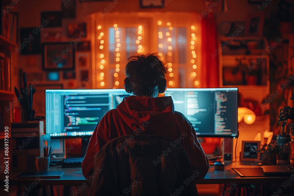 person Working at the computer in the room person Working at the computer in the room