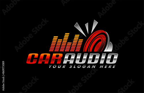 car audio logo silhouette template on black background