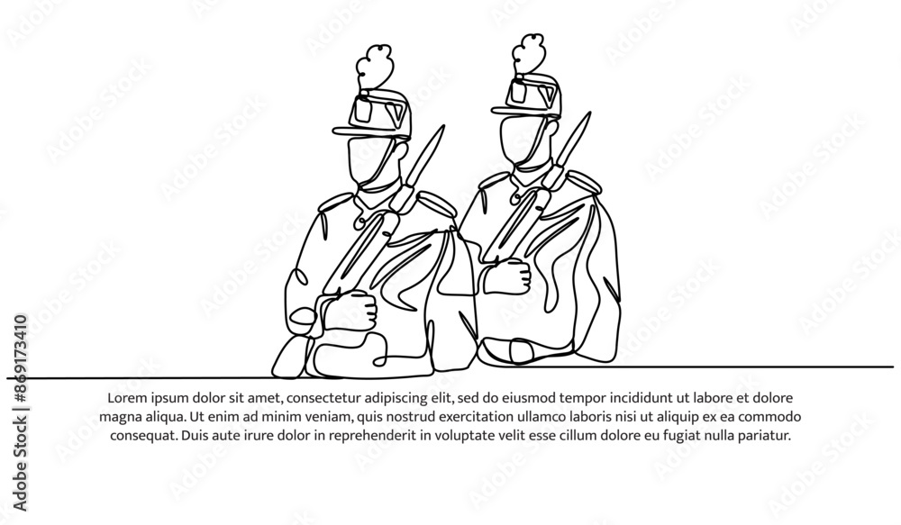 Fototapeta premium Continuous one line design of french army. Minimalist style vector illustration on white background.
