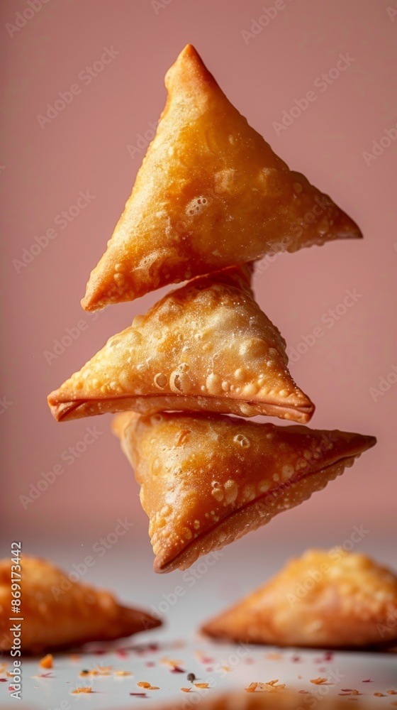 fried samosas cut pieces separated pastel color background. concept snack ads for deisgner. fried samosas cut pieces separated pastel color background. concept snack ads for deisgner.