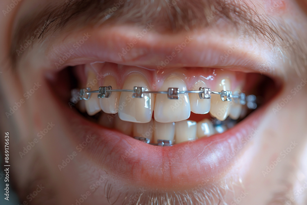 Obraz premium Close up shot of a smile with white healthy teeth made with generative AI technology