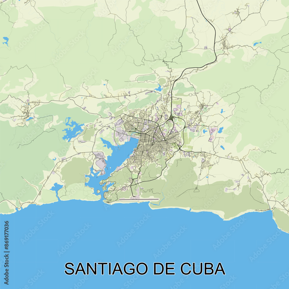 Fototapeta premium Santiago de Cuba, Cuba map poster art