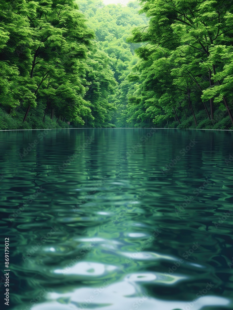 Obraz premium Tranquil river reflection, holographic water surface, peaceful landscape, serene environment