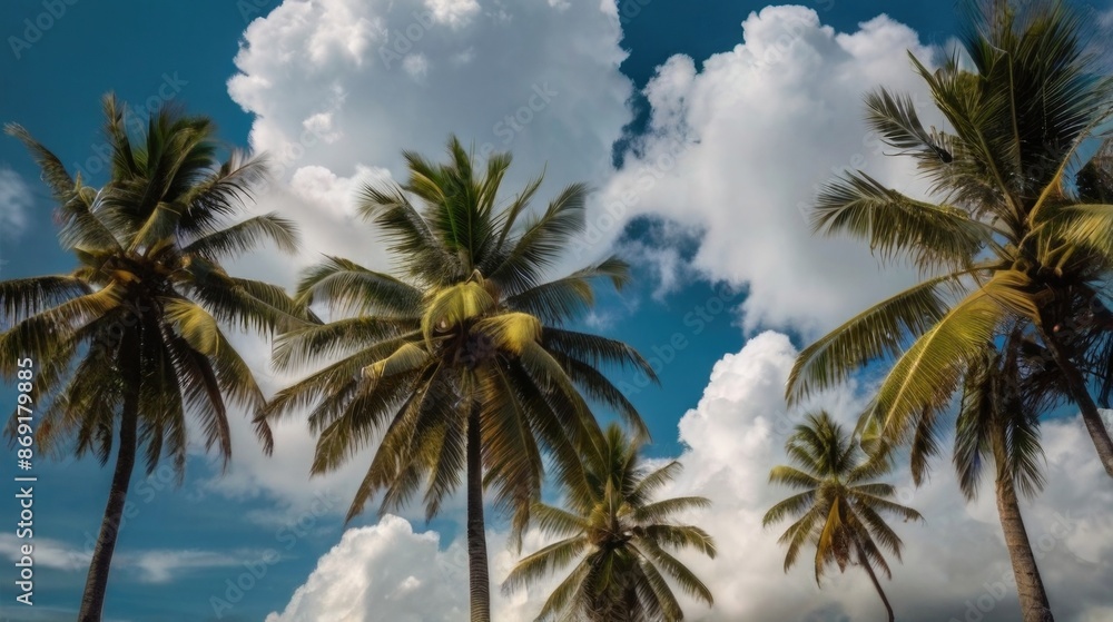palm trees against a blue sky with clouds palm trees against a blue sky with clouds