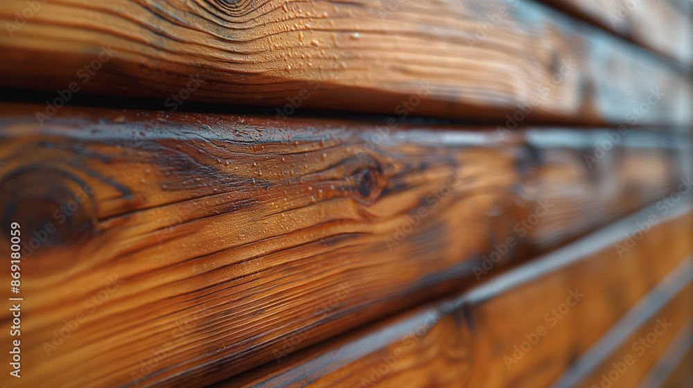 Fototapeta premium Close-up of a rough, brown wooden fence with a natural wood grain texture