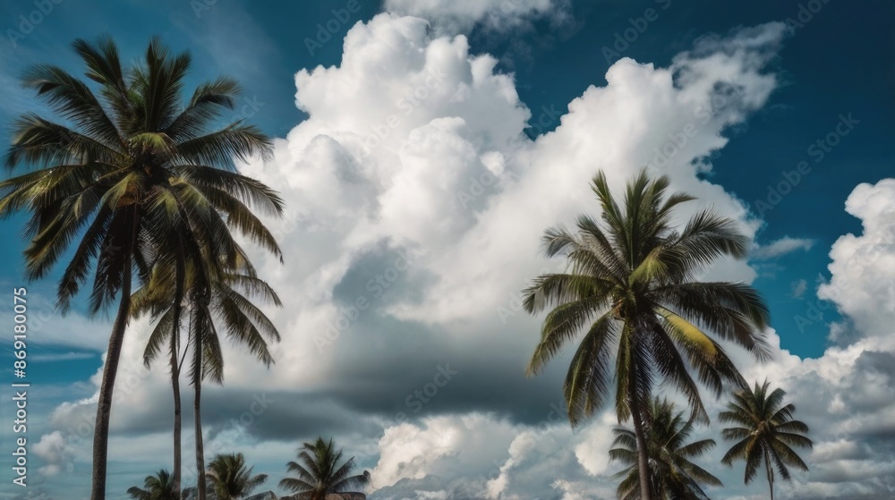 palm trees against a blue sky with clouds palm trees against a blue sky with clouds