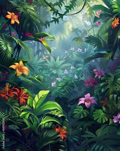 Jungle Background With Flowers