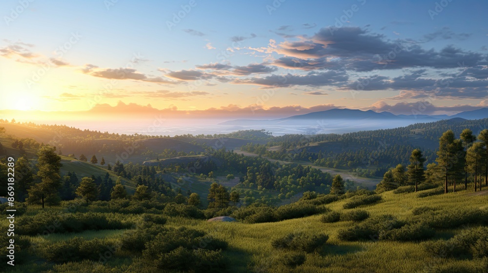 Amazing landscape with green hills and mountains in the distance. The sky is blue and there are some clouds. Amazing landscape with green hills and mountains in the distance. The sky is blue and there are some clouds.