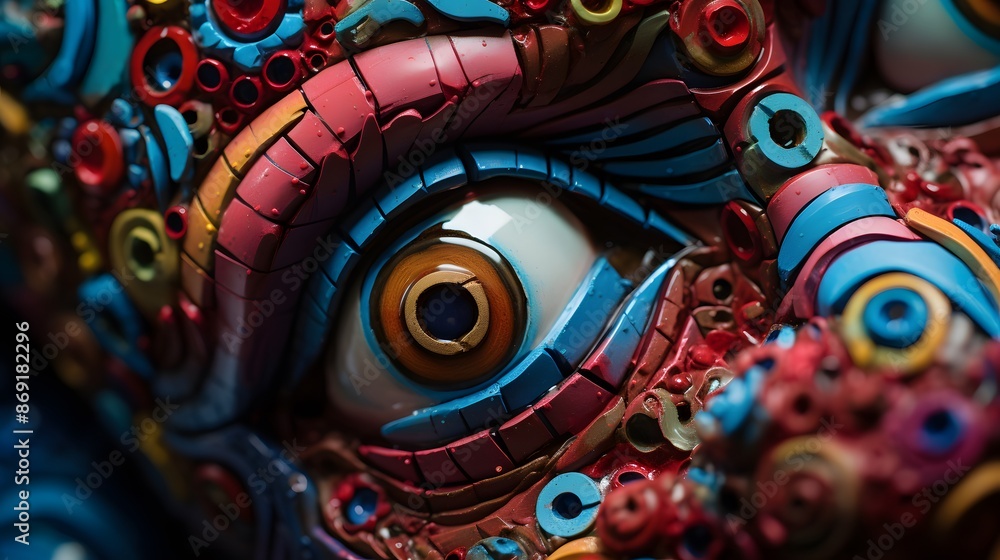 Fototapeta premium Top view extreme close-up, DIY project, polymer clay sculpting, detailed textures, colorful clay, high-detail photograph